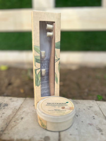 Organic Magical Teeth Whitening Kit | Miswak Toothbrush and Teeth Whitening Powder